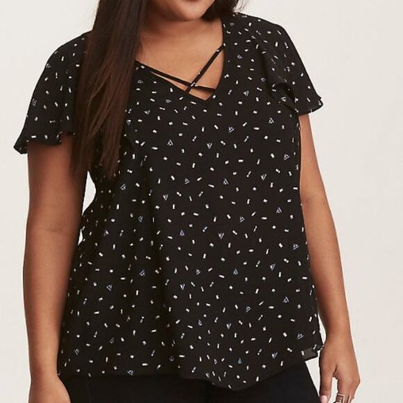 Torrid Black Confetti Crisscross Georgette Blouse Size 1 - Picture 1 of 12